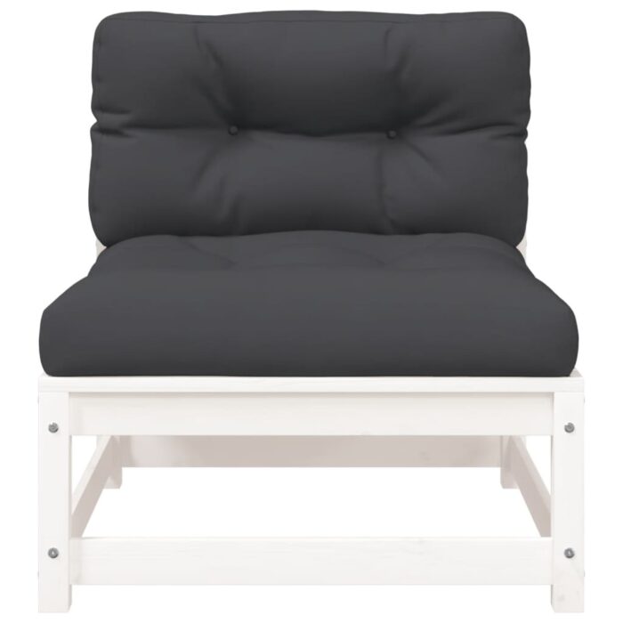 Canapé de jardin et coussins 2 places blanc bois de pin massif – Image 7