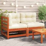 Canapé de jardin coussins 2 places cire marron bois pin massif