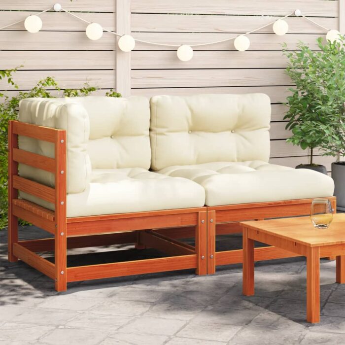 Canapé de jardin coussins 2 places cire marron bois pin massif – Image 1