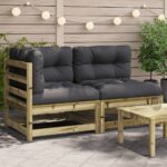 Canapé de jardin avec coussins 2 places bois de pin imprégné