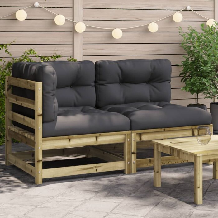 Canapé de jardin avec coussins 2 places bois de pin imprégné – Image 1