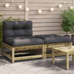 Canapé de jardin sans accoudoirs avec coussins et repose-pieds