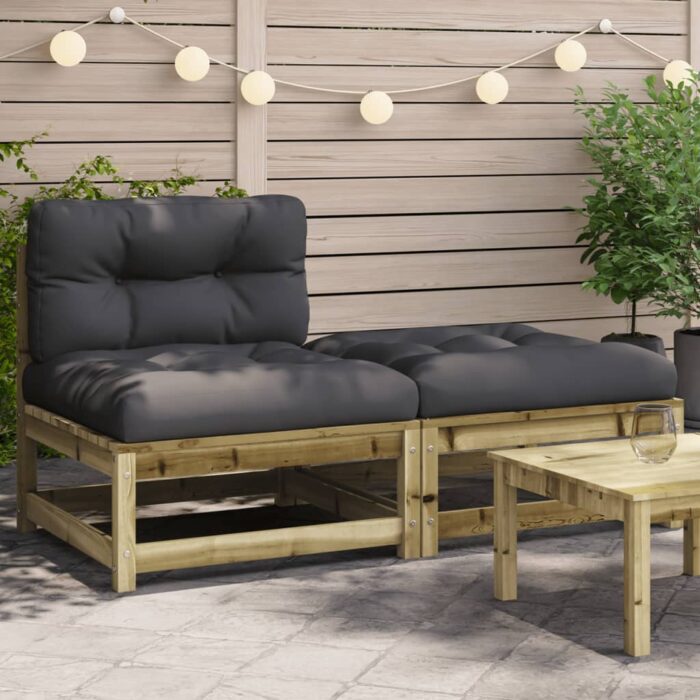 Canapé de jardin sans accoudoirs avec coussins et repose-pieds – Image 1