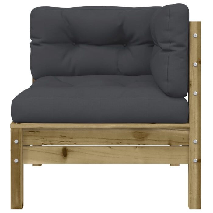 Canapé d'angle de jardin avec coussins bois de pin imprégné – Image 2