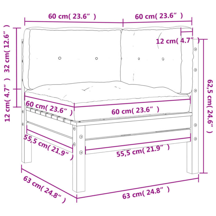 Canapé d'angle de jardin avec coussins bois de pin imprégné – Image 7