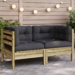 Canapé d'angle de jardin avec coussins bois de pin imprégné