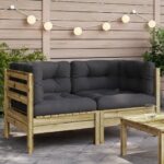 Canapé d'angle de jardin avec coussins 2 pcs bois pin imprégné