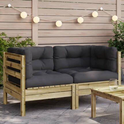 Canapé d'angle de jardin avec coussins 2 pcs bois pin imprégné