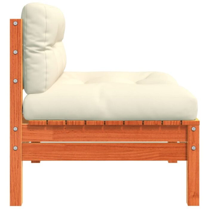 Canapé jardin sans accoudoirs coussins cire marron massif pin – Image 4