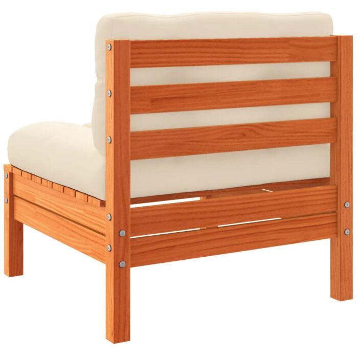 Canapé jardin sans accoudoirs coussins cire marron massif pin – Image 5