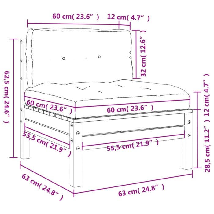 Canapé de jardin sans accoudoirs et coussins 2 pcs pin imprégné – Image 8