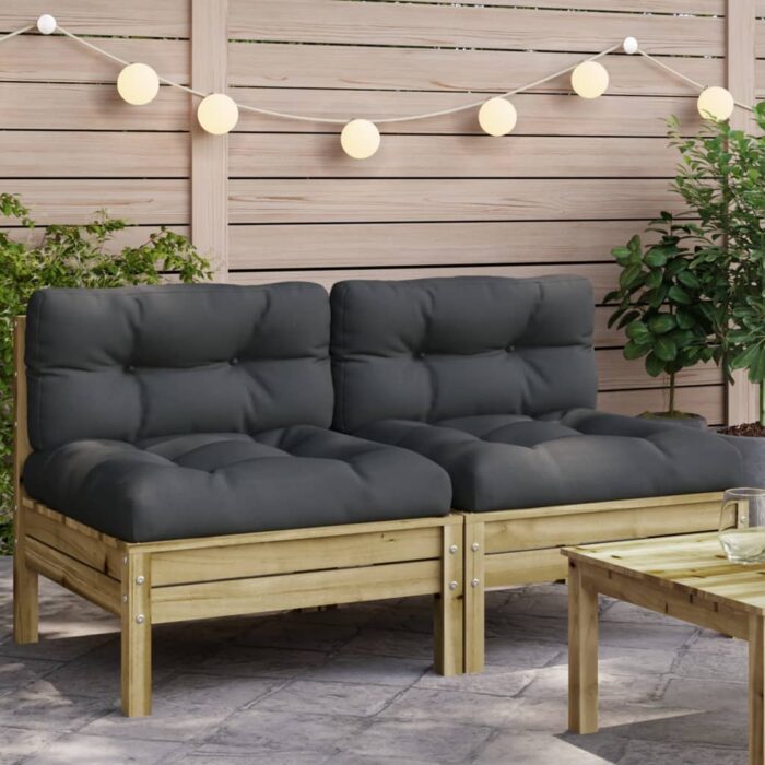 Canapé de jardin sans accoudoirs et coussins 2 pcs pin imprégné – Image 1