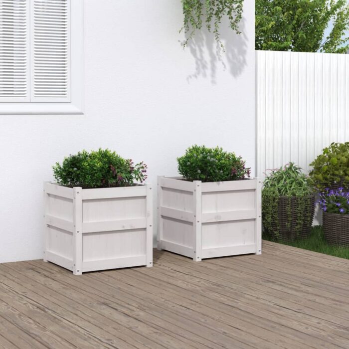 Jardinières 2 pcs blanc bois de pin massif – Image 1