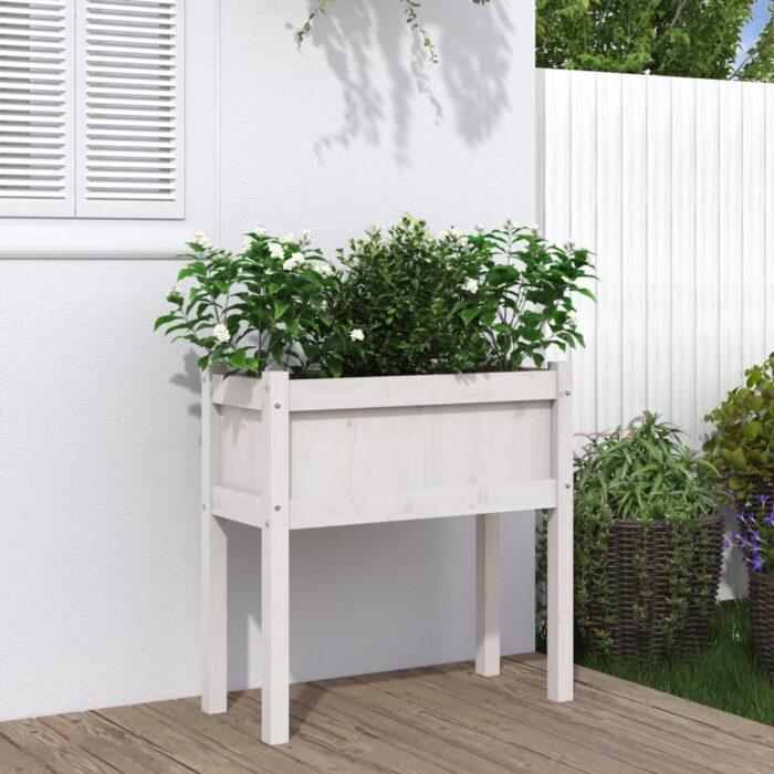 Jardinières avec pieds blanc 70x31x70 cm bois de pin massif – Image 1