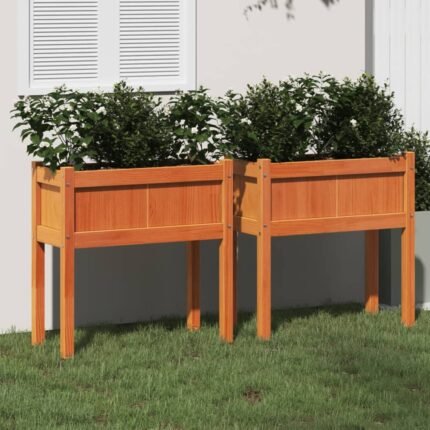 Jardinières 2 pcs avec pieds cire marron bois de pin massif