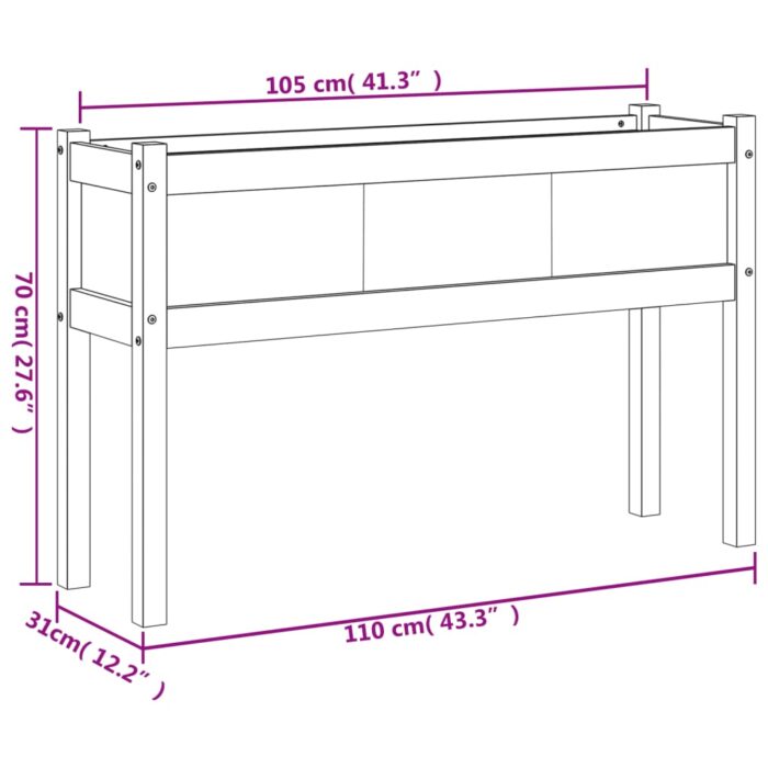 Jardinières avec pieds 110x31x70 cm bois de pin massif – Image 9