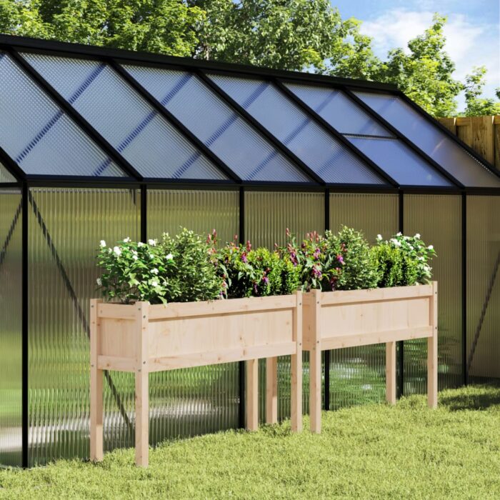 Jardinières 2 pcs avec pieds bois de pin massif – Image 1