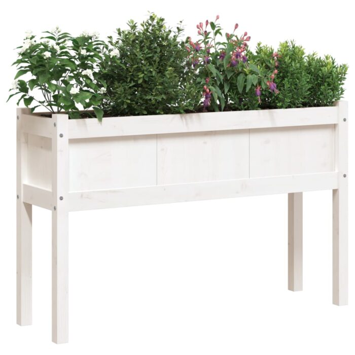 Jardinières avec pieds blanc 110x31x70 cm bois de pin massif – Image 2
