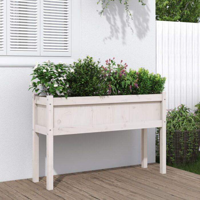 Jardinières avec pieds blanc 110x31x70 cm bois de pin massif – Image 1