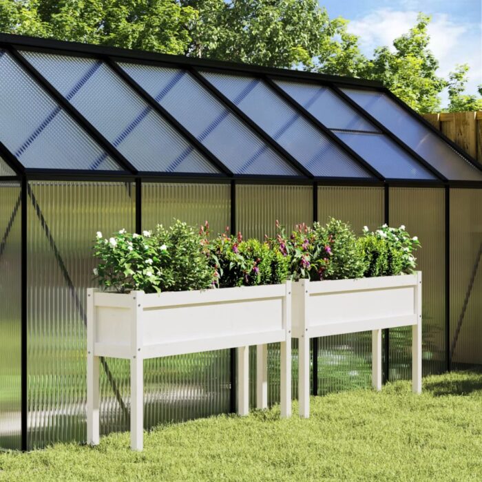 Jardinières 2 pcs avec pieds blanc bois de pin massif – Image 1