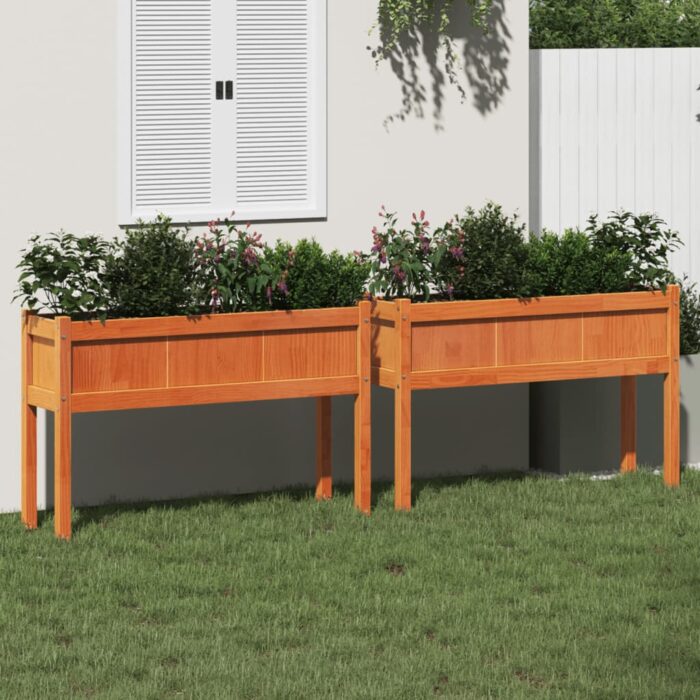 Jardinières 2 pcs avec pieds cire marron bois de pin massif – Image 1