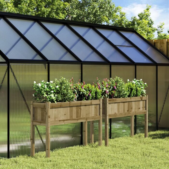 Jardinières 2 pcs avec pieds bois de pin imprégné – Image 1