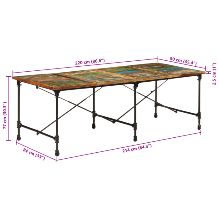 Table à manger 220x90x77 cm bois massif de récupération – Image 8