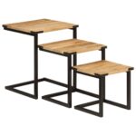 Tables basses gigognes 3 pcs bois massif de manguier et fer – Image 10