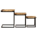 Tables basses gigognes 3 pcs bois massif de manguier et fer – Image 3