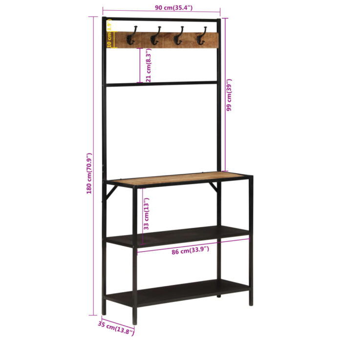 Porte-manteau 90x35x180 cm bois de manguier et fer – Image 7