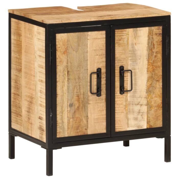 Armoire lavabo de salle de bain bois massif de manguier et fer – Image 1