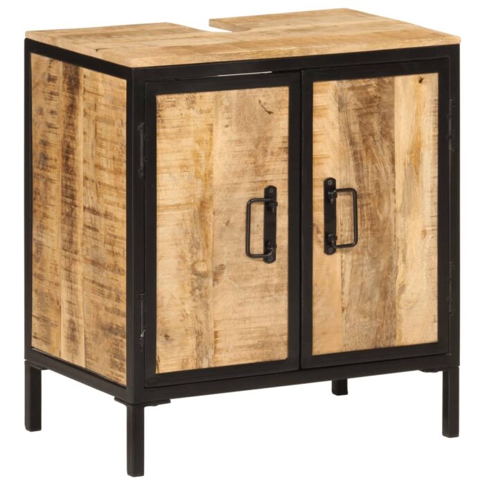 Armoire lavabo de salle de bain bois massif de manguier et fer – Image 12