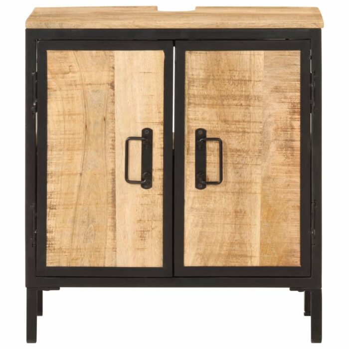Armoire lavabo de salle de bain bois massif de manguier et fer – Image 2