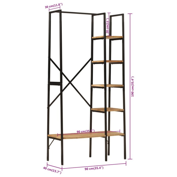 Porte-vêtements et étagères 90x40x190cm bois de manguier et fer – Image 6