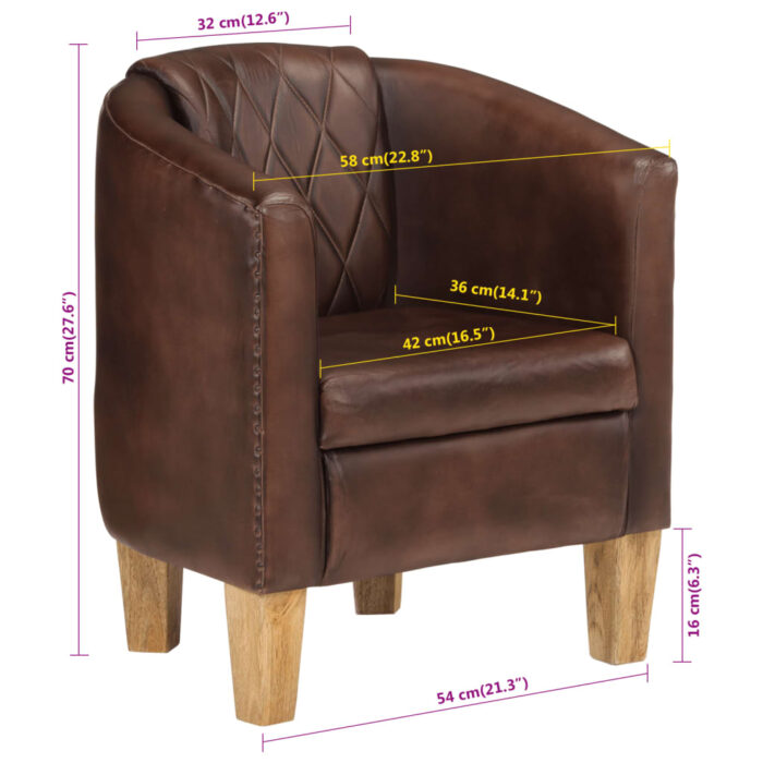 Fauteuil Marron foncé Cuir véritable – Image 8