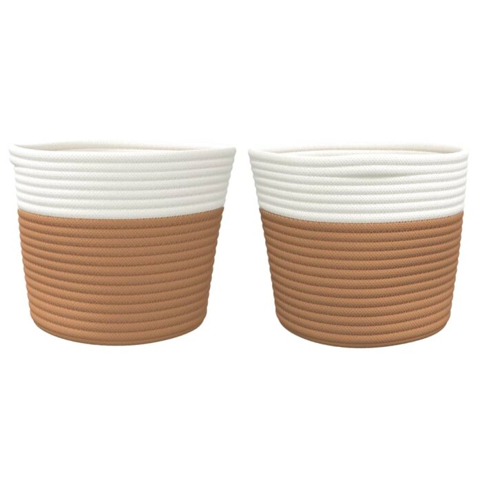 Paniers de rangement 2 pcs marron et blanc Ø24x18 cm coton – Image 2