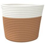 Paniers de rangement 2 pcs marron et blanc Ø24x18 cm coton – Image 3