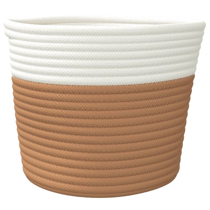 Paniers de rangement 2 pcs marron et blanc Ø24x18 cm coton – Image 3