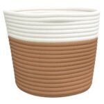 Paniers de rangement 2 pcs marron et blanc Ø24x18 cm coton – Image 4
