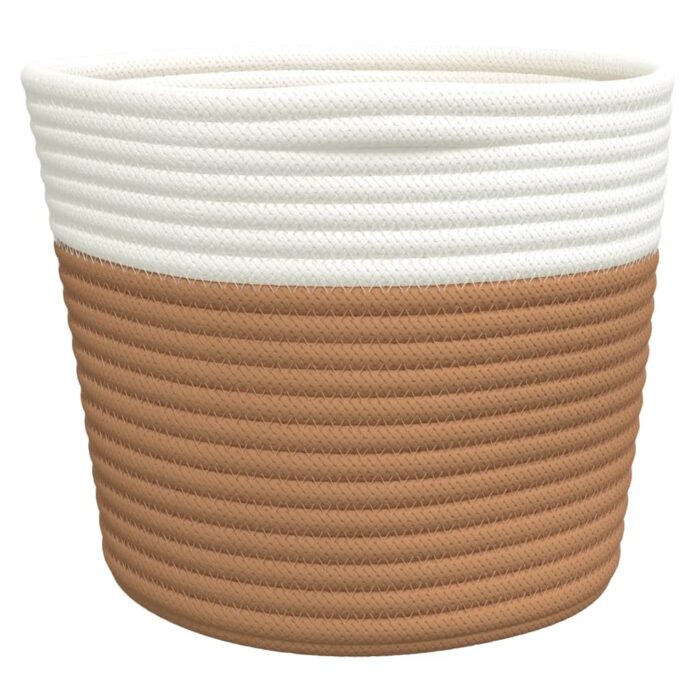 Paniers de rangement 2 pcs marron et blanc Ø24x18 cm coton – Image 4