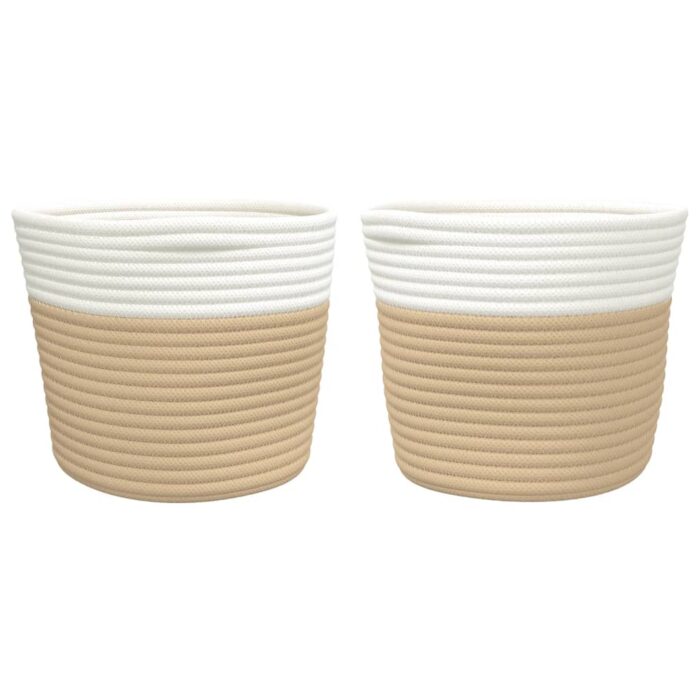 Paniers de rangement 2 pcs beige et blanc Ø24x18 cm coton – Image 2