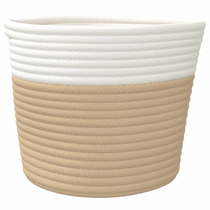 Paniers de rangement 2 pcs beige et blanc Ø24x18 cm coton – Image 3