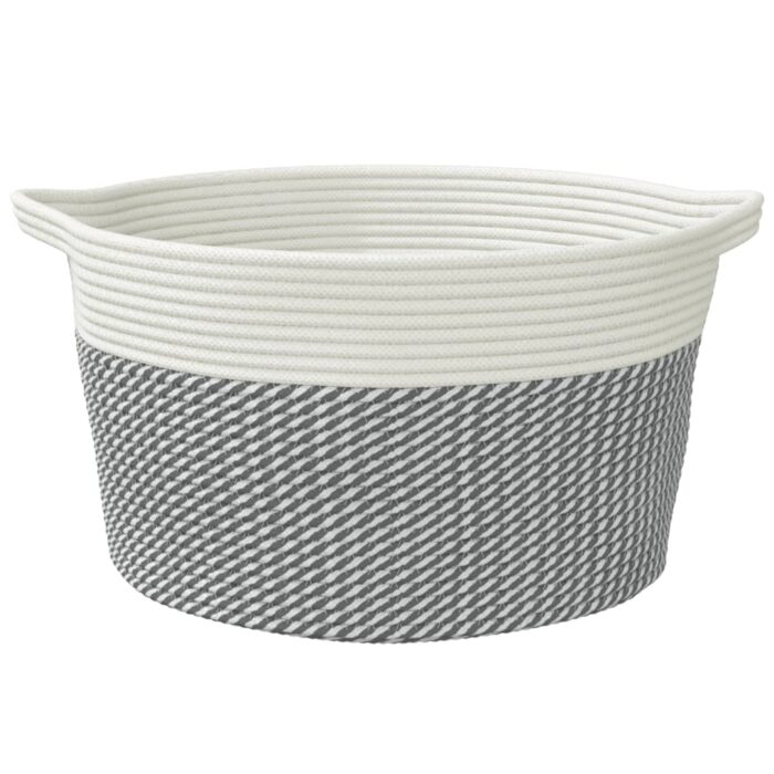 Panier de rangement gris et blanc Ø40x25 cm coton – Image 2