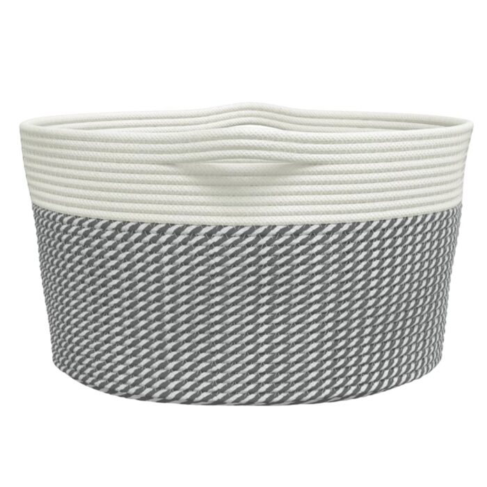 Panier de rangement gris et blanc Ø40x25 cm coton – Image 3