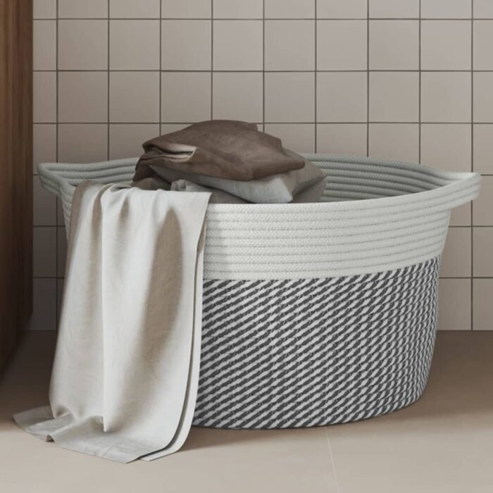 Panier de rangement gris et blanc Ø40x25 cm coton – Image 1