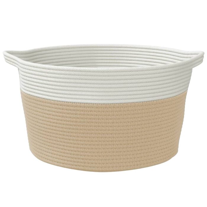 Panier de rangement beige et blanc Ø40x25 cm coton – Image 2