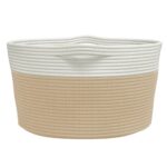 Panier de rangement beige et blanc Ø40x25 cm coton – Image 3