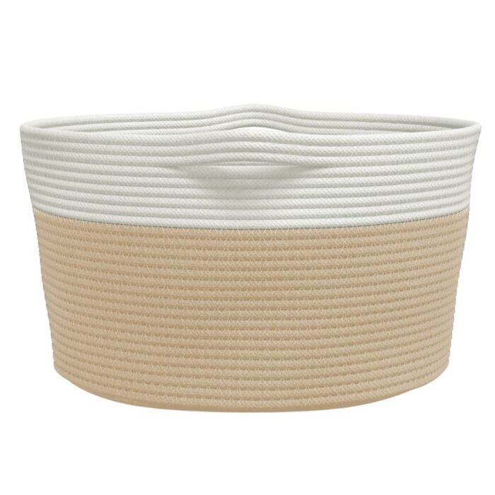 Panier de rangement beige et blanc Ø40x25 cm coton – Image 3