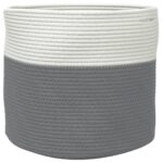 Panier de rangement gris et blanc Ø40x35 cm coton – Image 3