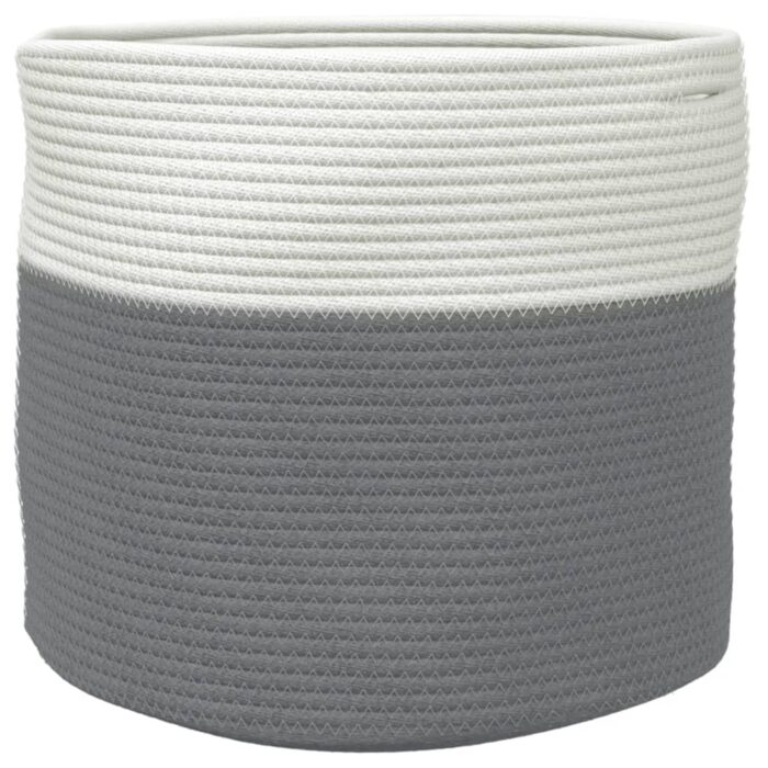 Panier de rangement gris et blanc Ø40x35 cm coton – Image 3